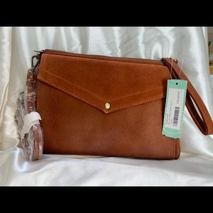 Brown envelope clutch with removable strap